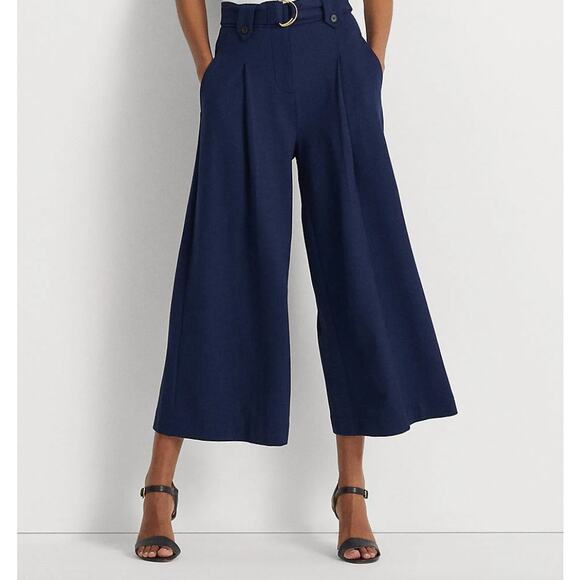 Ralph Lauren Belted Pleated Ponte Cropped Pant | Womens M, Navy Blue NEW $165 - Picture 7 of 7